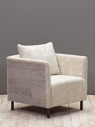 Recycled pine Fjord armchair with beige canvas