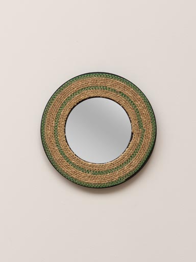 Small mirror in jute with green lines