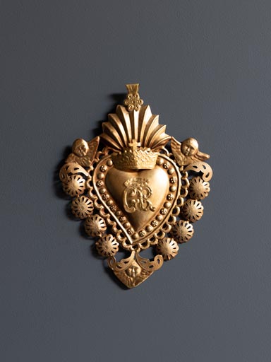 Hanging Ex-voto heart & angels gold & copper