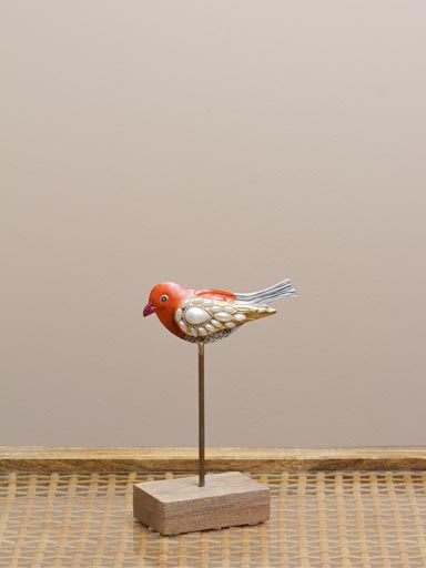 Oiseau coté bleu côté orange perlé sur pied