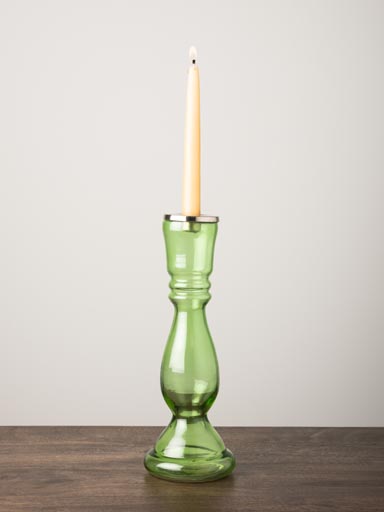 Candlestick green glass