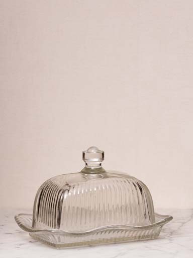 Ribbed glass butter dish