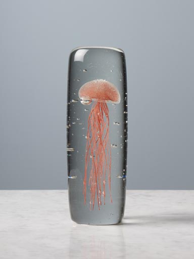 Cylinder paperweight red jellyfish