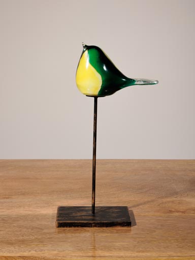 Green glass bird on stand