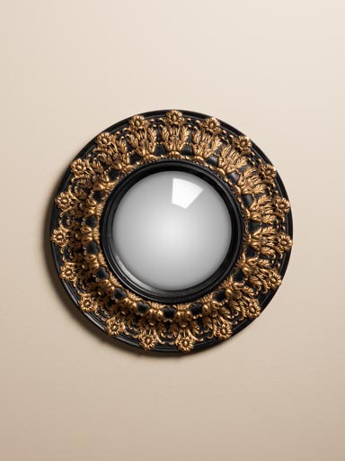 Miroir convexe noir décor doré