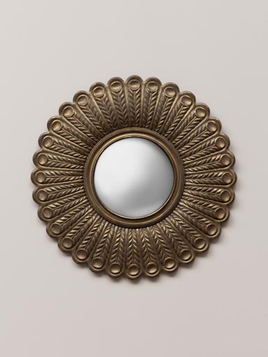 Miroir convexe plumes de paon dorées