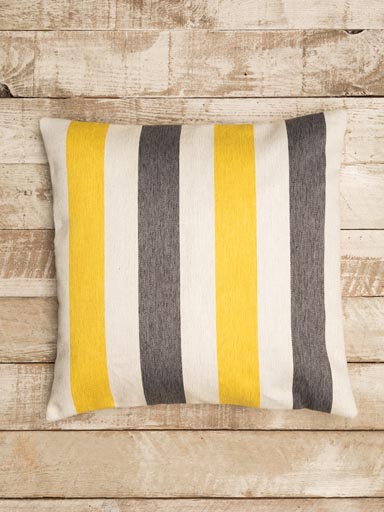 Cushion with yellow and grey stripes