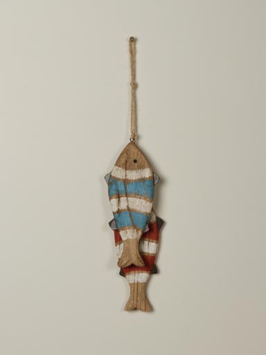 S/2 wooden hanging fishes blue and red stripes