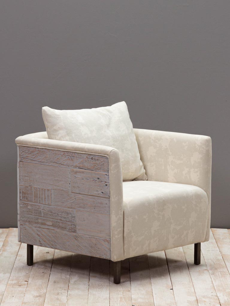 Recycled pine Fjord armchair with beige canvas - 1
