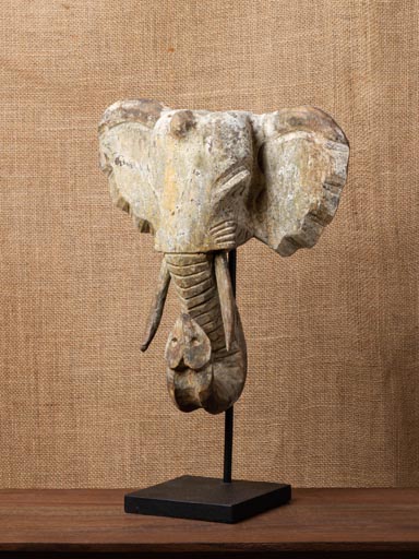 Elephant head on stand in albesia wood