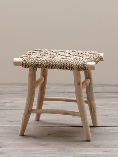 Tabouret teck et jonc de mer