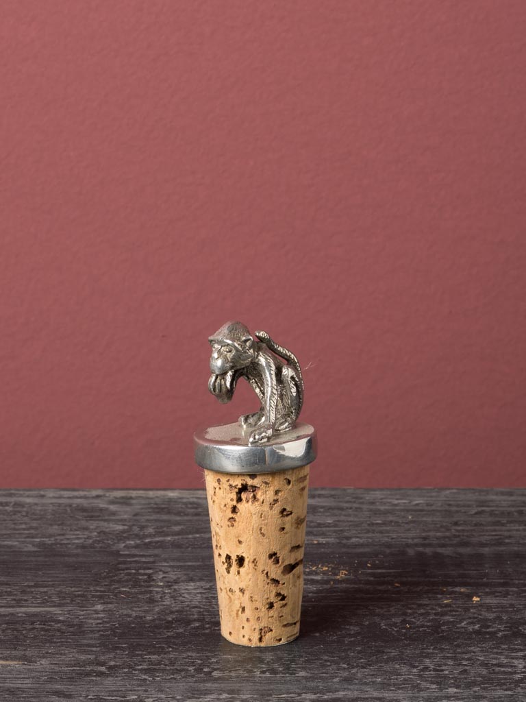 Cork stopper with pewter monkey - 1