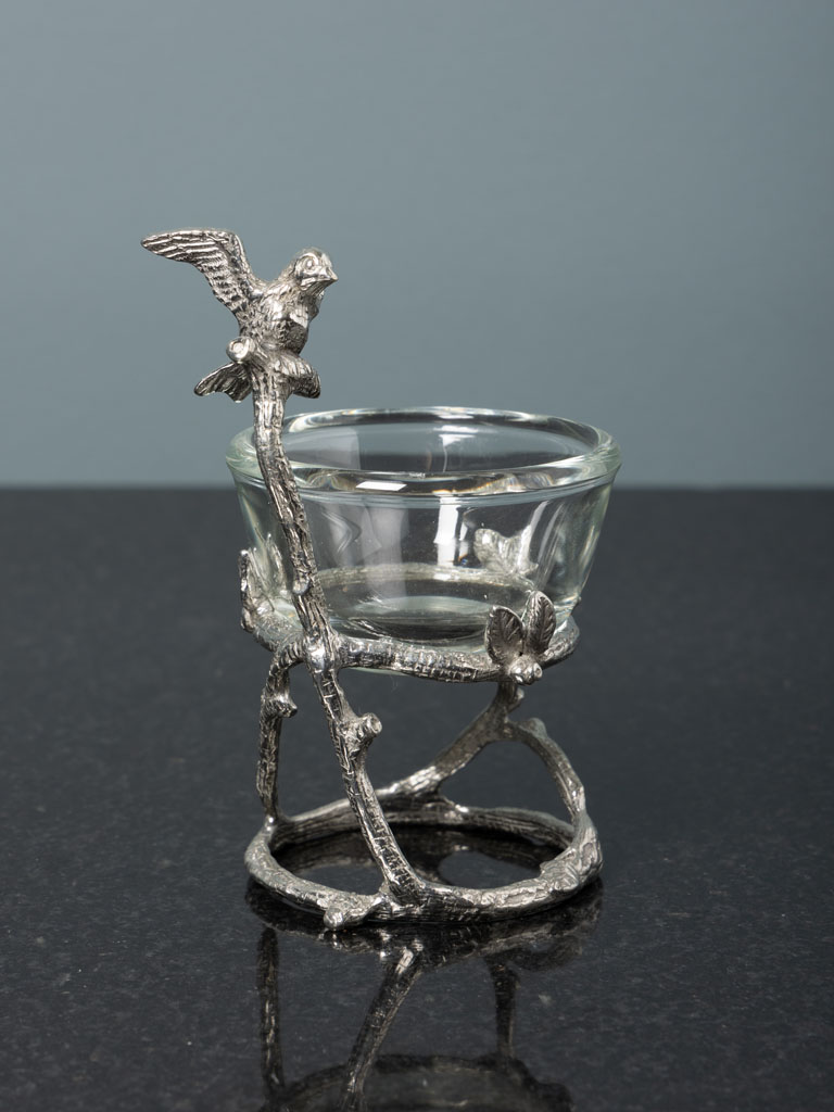 Petite coupelle en verre et oiseau sur branche - 1