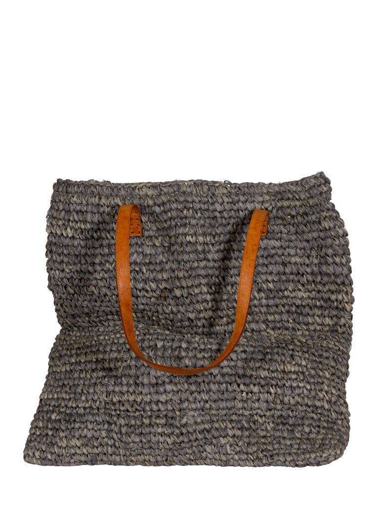Grey bag in raffia with leather handles - 2