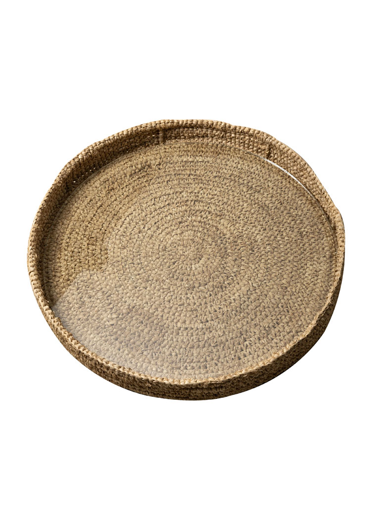 Plateau rond raffia et verre - 2