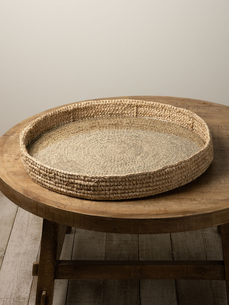 Round raffia tray with glass - 3