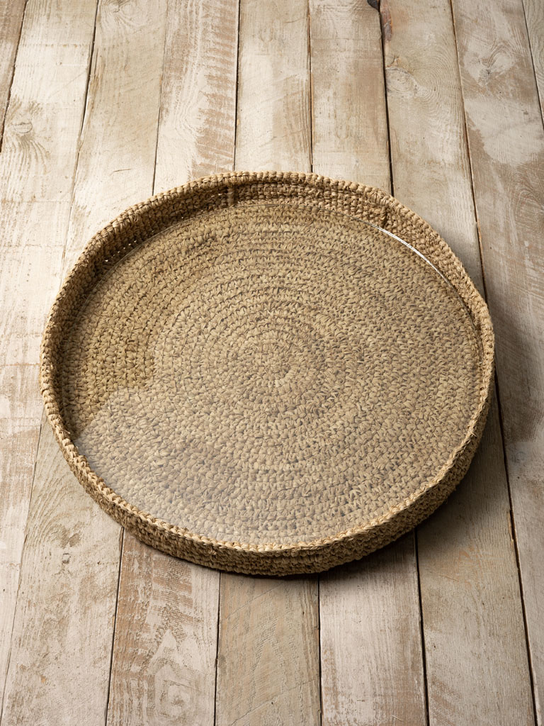 Plateau rond raffia et verre - 4