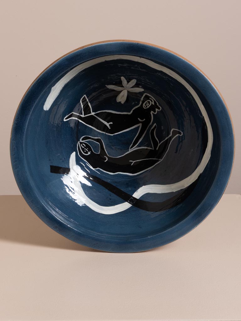 Large dark blue handpainted terracotta bowl Bliss - 3