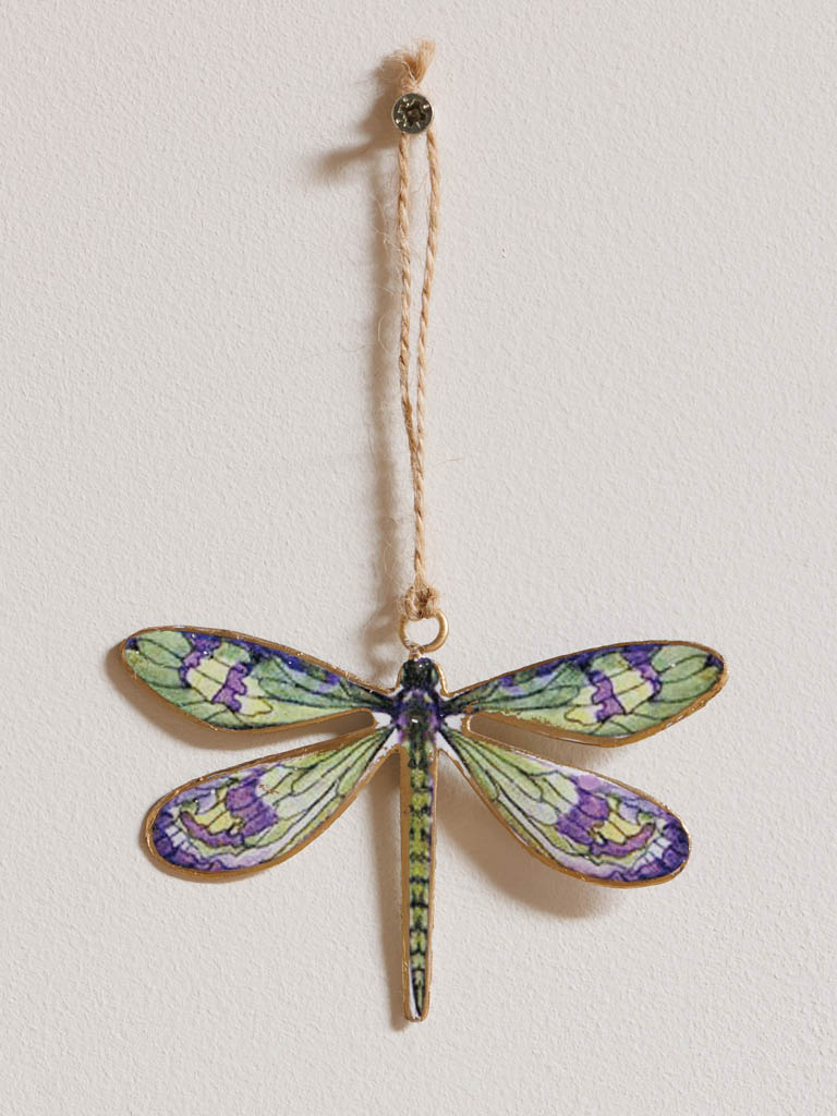 Hanging green and purple dragonfly - 1