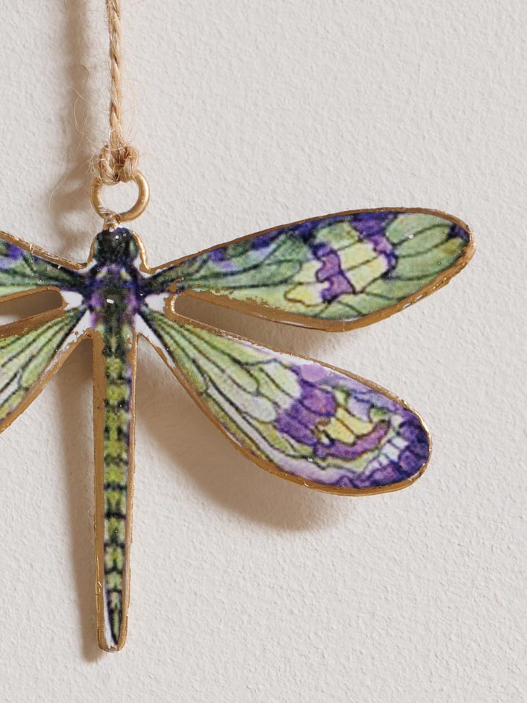 Hanging green and purple dragonfly - 3