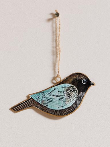 Suspension oiseau en fer noir & turquoise