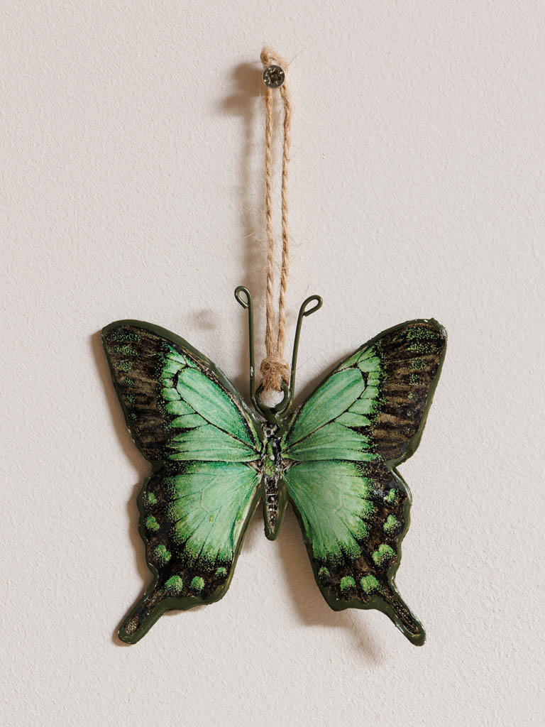 Suspension papillon fer vert & bronze - 1