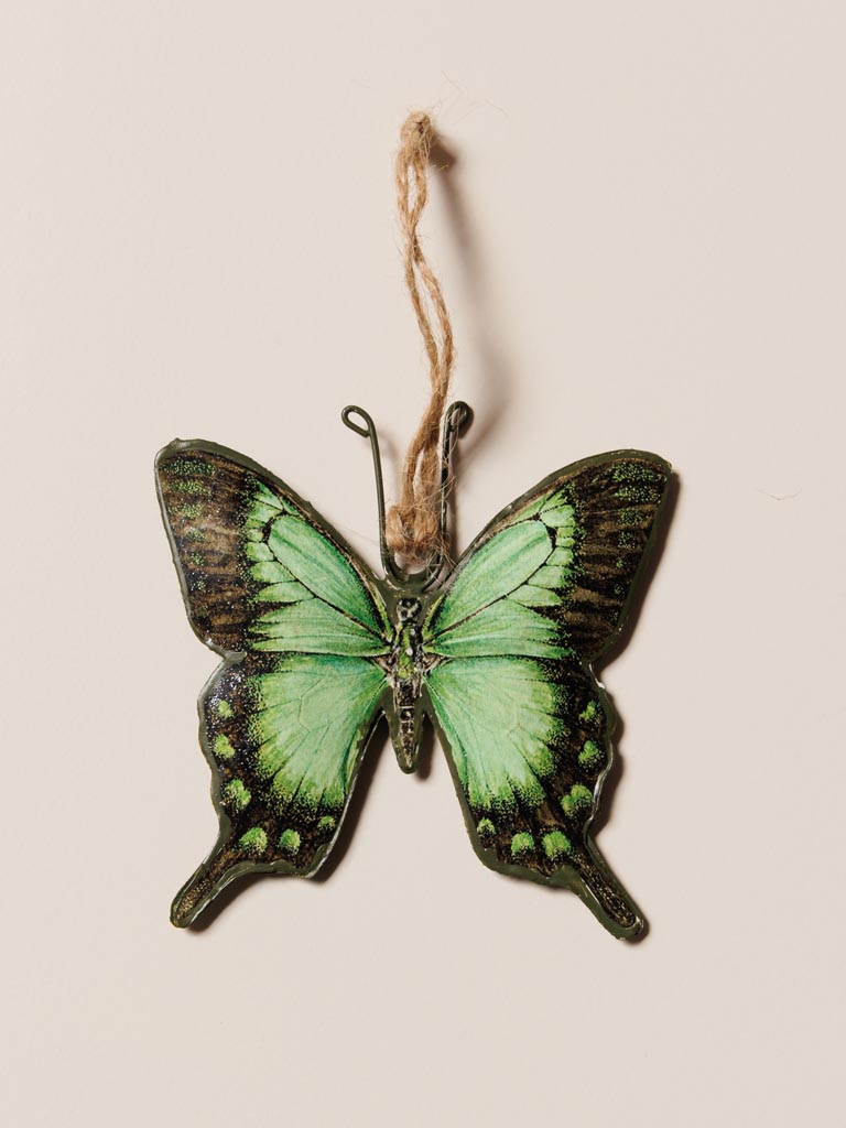 Suspension papillon fer vert & bronze - 4
