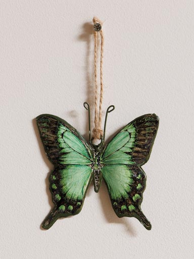 Suspension papillon fer vert & bronze