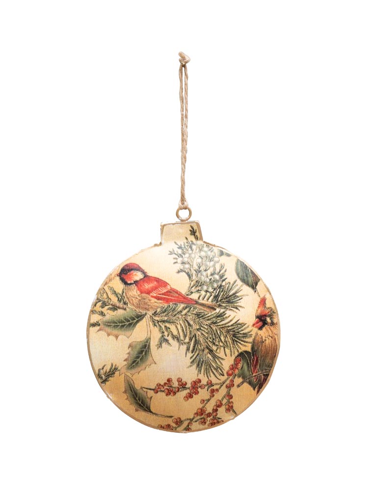 Hanging flat ball with bird and holly - 2