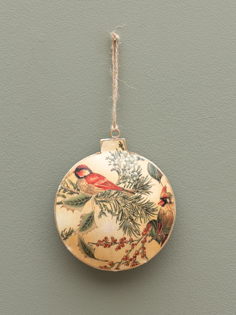 Hanging flat ball with bird and holly - 1