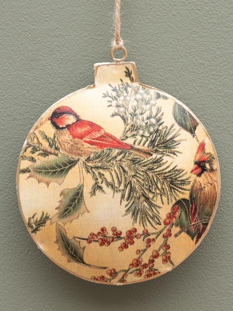 Hanging flat ball with bird and holly - 3
