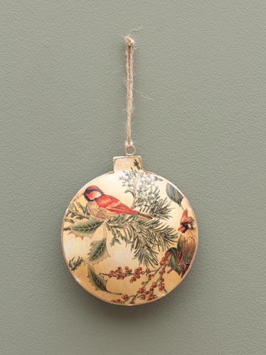 Hanging flat ball with bird and holly