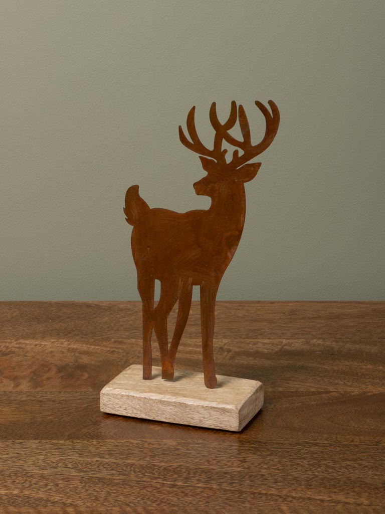 Standing rusty deer wooden base - 3