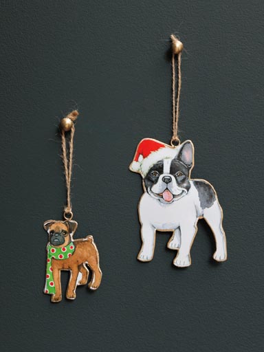 S/2 suspensions chiens avec bonnet de Nöel