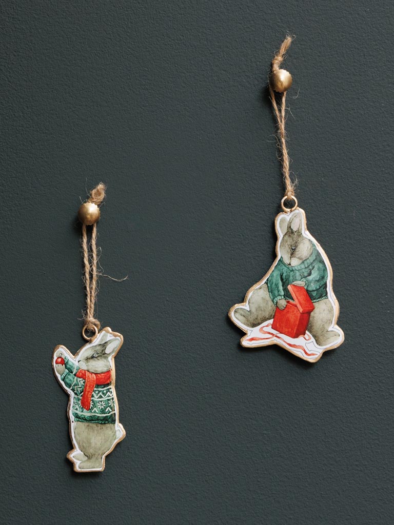 S/2 suspensions Lapins de Noel - 1
