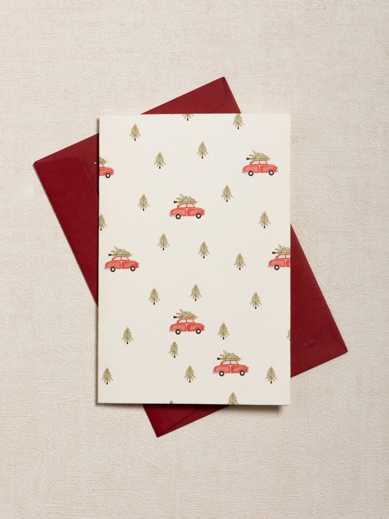 Postcard xmas tree on car with envelope - 1