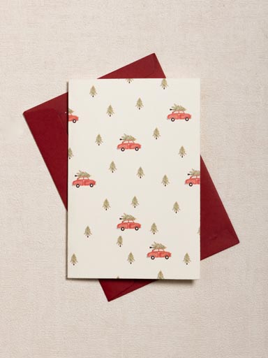 Postcard xmas tree on car with enveloppe