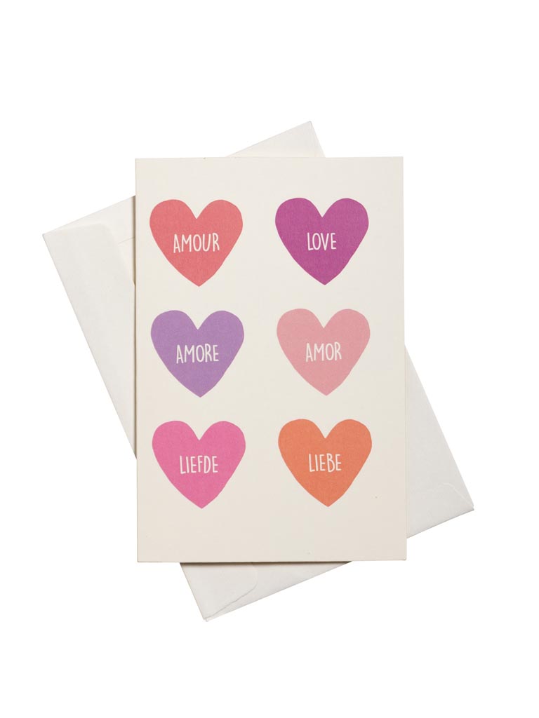 Postcard Love in 6 languages with envelope - 2