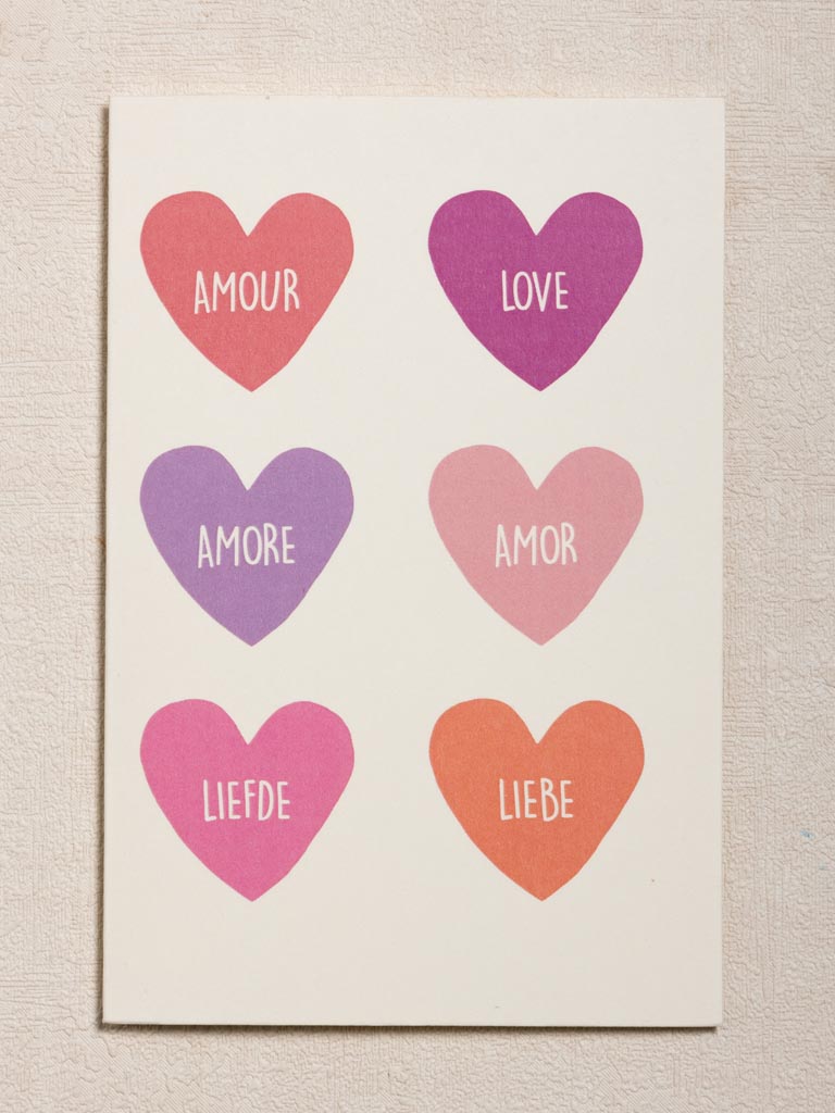 Postcard Love in 6 languages with envelope - 3