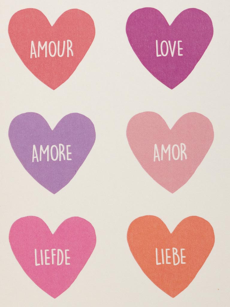 Postcard Love in 6 languages with enveloppe - 4