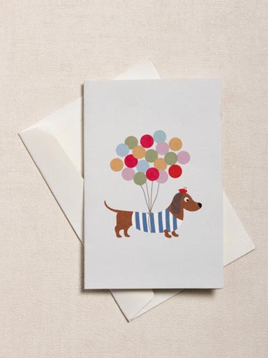 Postcard Dog and balloons with enveloppe