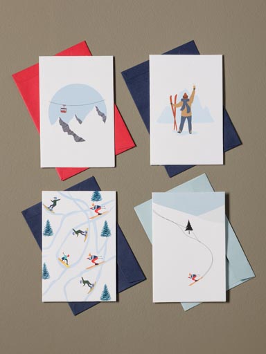 S/4 cartes postales et enveloppes SKI