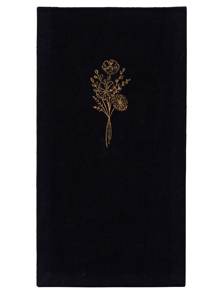 Black hard linen cover notebook Flower - 2