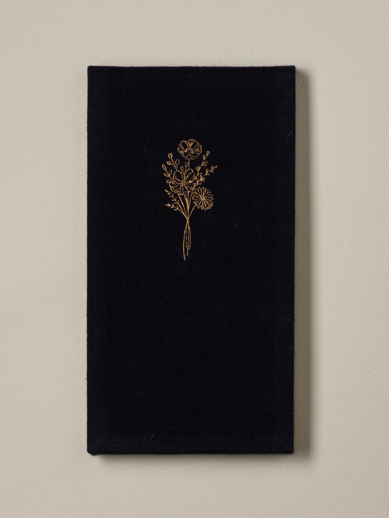 Black hard linen cover notebook Flower - 1