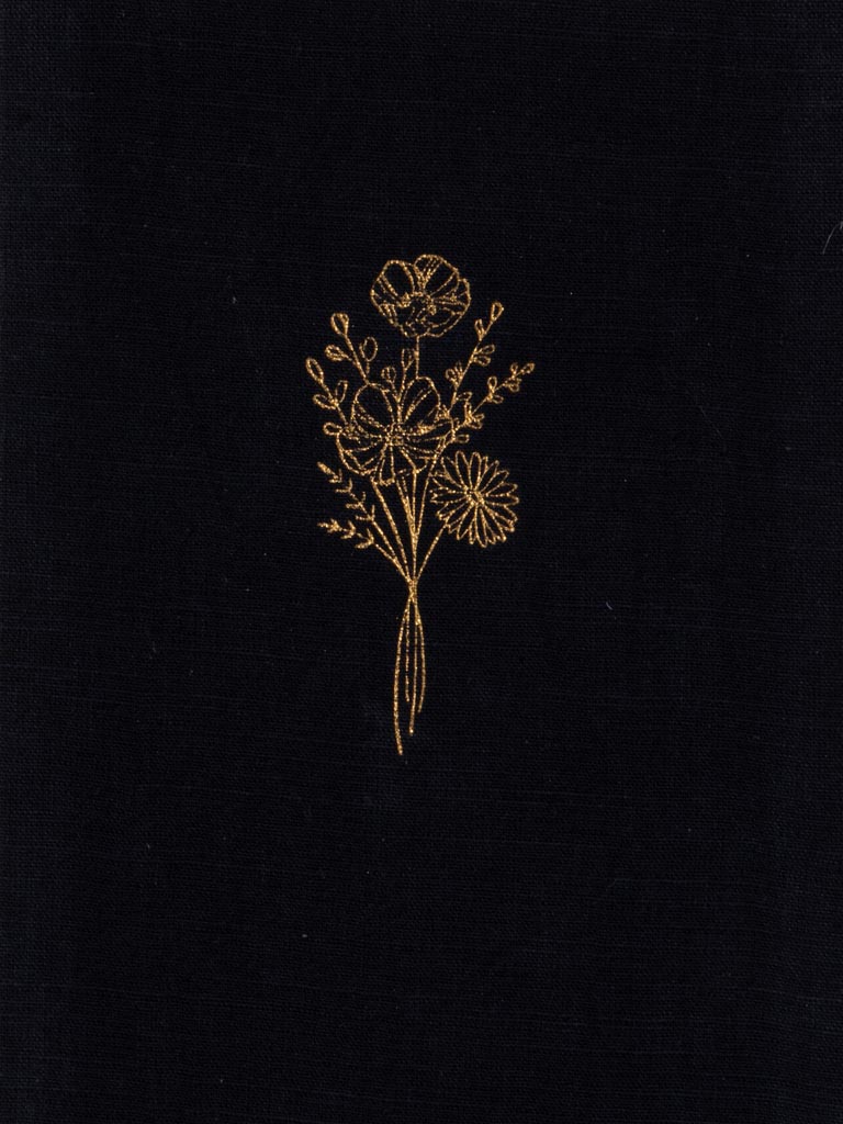 Black hard linen cover notebook Flower - 3