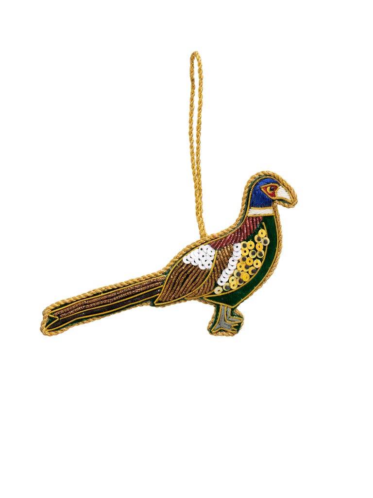 Hanging hand embroidered pheasant - 2