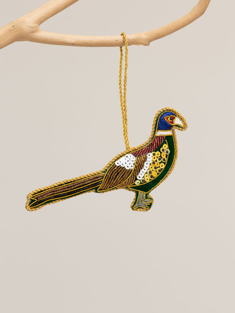 Hanging hand embroidered pheasant - 1