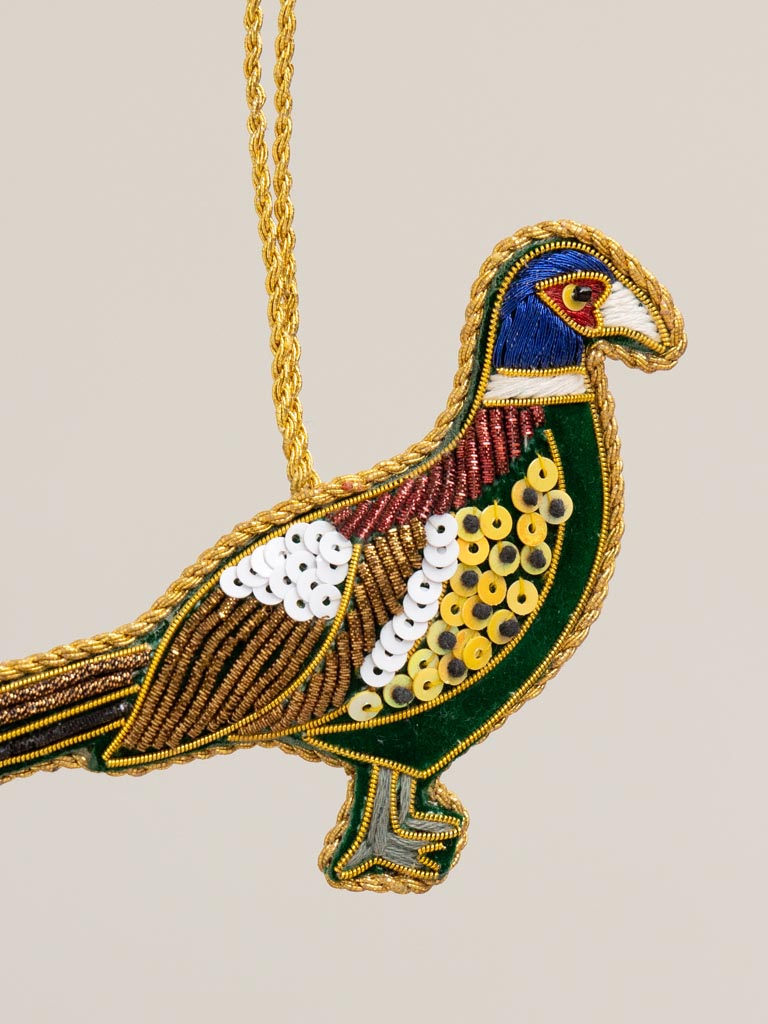 Hanging hand embroidered pheasant - 3