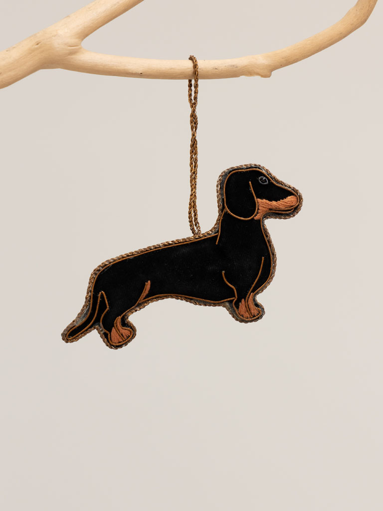 Hanging hand embroidered sausage dog - 1