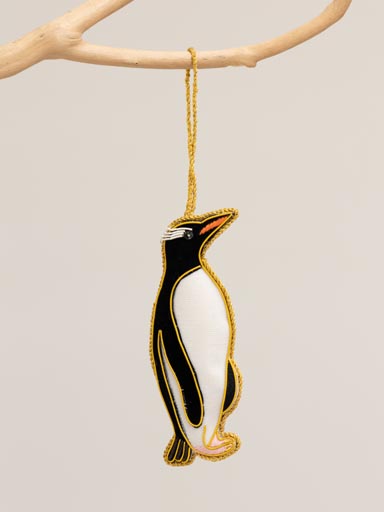 Hanging hand embroidered penguin
